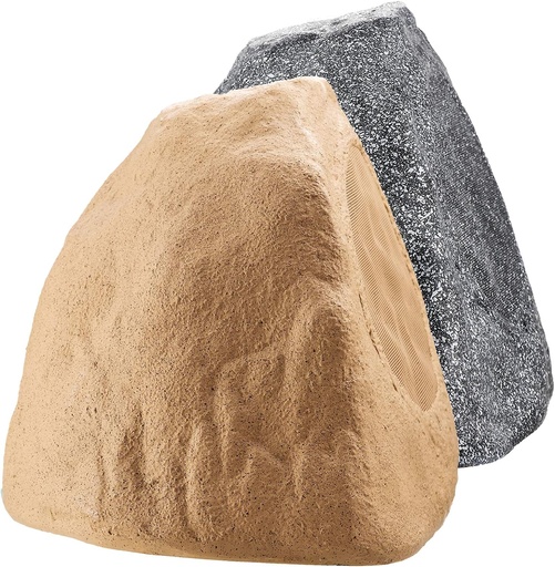 8" 200W Outdoor Weather-Resistant High Performance Rock Speaker Pair, Brown or Granite Grey - RX805