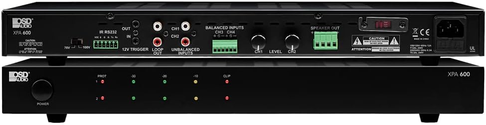 600W 2CH Commercial 70V Amplifier Class D, RS232, 12V Trigger, Remote Control - XPA600