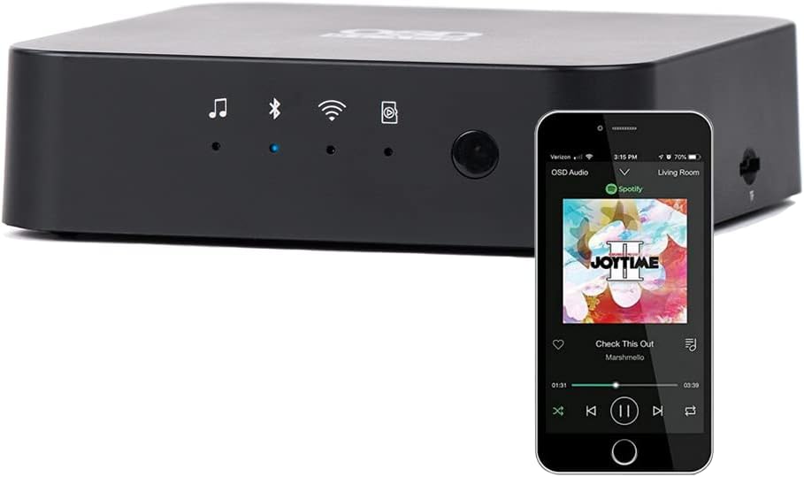 SRT1 WiFi App Controlled Media Streamer, Bluetooth, Optical Input, Ethernet Connection, Black Series