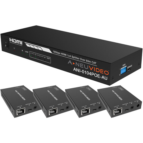 CA14SPV70 - (with 4 receivers)
HDMI 1.4 1X2 splitter over 70m Cat6,with 1xHDMI loop out, 4K@30Hz 4:4:4 HDCP1.4
Supports POC/EDID/LPCM 7.1CH, Dolby True HD, and DTS-HD Master Audio
40m: 4K@30Hz 4:4:4       70m: 1080P@60Hz 4:4:4  
Support  One-way IR